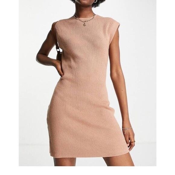 Abercrombie & Fitch Dress Women's Small Tan Knit Mini Sleeveless Bodycon Sweater - Picture 1 of 7